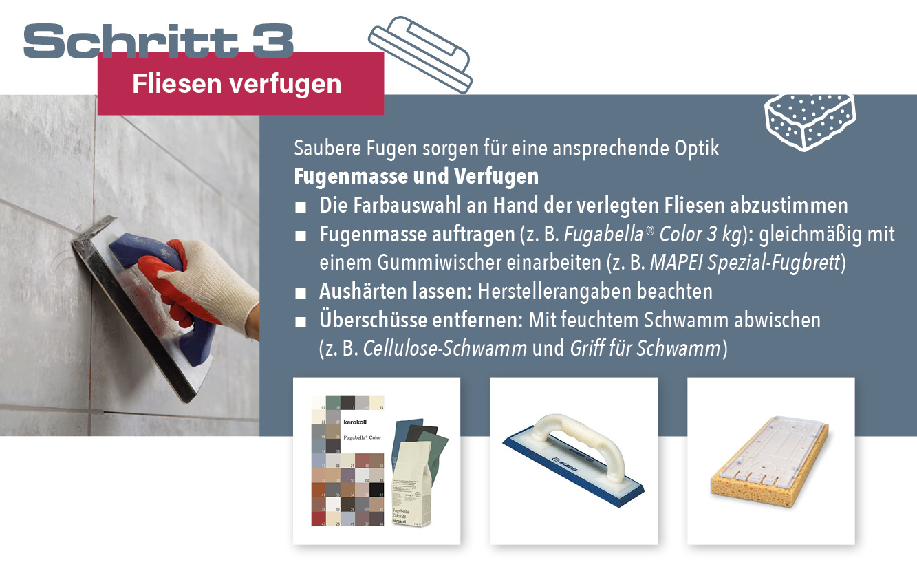 Fliesen verfugen: Fugenmasse auftragen und mit Gummiwischer einarbeiten